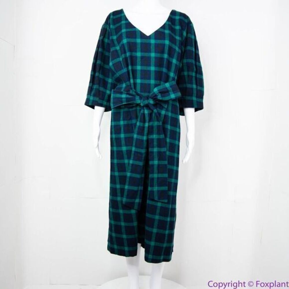 NEW Eloquii green Plaid V-Neck‎ Dress with Side Slits tie waist, plus size 28 - Picture 15 of 16
